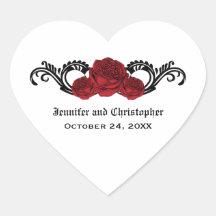 Gothic Swirl Roses Wedding Stickers, Red