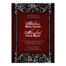 Gothic Victorian Spooky Red, Black & White Wedding Custom Invites