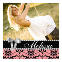 Grad Announcement Damask Baby Pink Photo Modern invitations