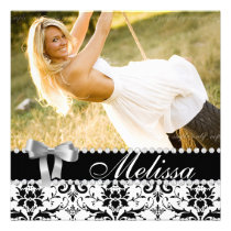 Grad Announcement Damask Black White Photo Modern invitations