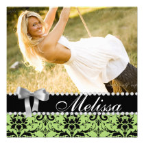 Grad Announcement Damask Green Photo Modern invitations