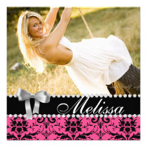 Grad Announcement Damask Pink Photo Modern invitations