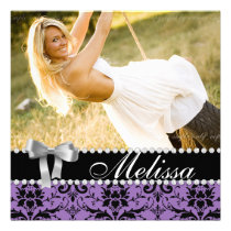 Grad Announcement Damask Purple Photo Modern invitations