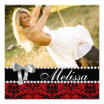 Grad Announcement Damask Red Photo Christmas invitations