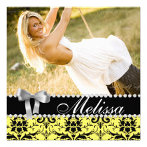 Grad Announcement Damask Yellow Photo Modern invitations