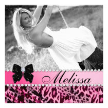 Grad Announcement Leopard Pink Photo Modern invitations