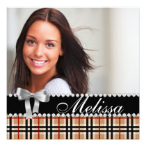 Grad Announcement Plaid Pattern Photo Modern invitations