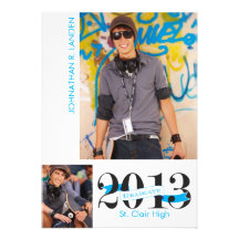 Graduation Announcement  |  3 Photo Blue