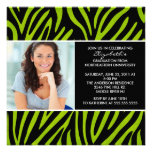 Graduation Invitation with Photo Lime Green Zebra