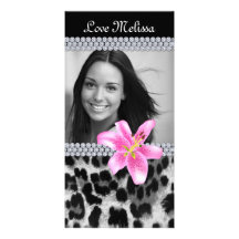 Graduation Leopard Photo Lily Flower Sweet 16 Photo Card