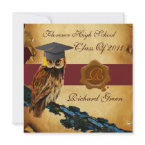 GRADUATION OWL PARCHMENT BROWN WAX SEAL MONOGRAM