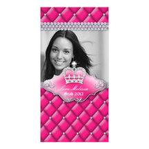 Graduation Tufted Satin Crown Sweet 16 Pink 2 Personalised Photo Card