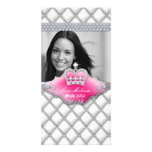 Graduation Tufted Satin Crown Sweet 16 White Photo Card