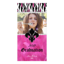 Graduation Zebra Fleur de lis Jewellery Sweet 16 Custom Photo Card