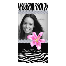 Graduation Zebra Photo Lily Flower Sweet 16 Photo Card