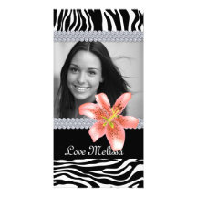 Graduation Zebra Photo Lily Flower Sweet 16 Personalized Photo Card