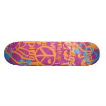 Grafitti Orange, Purple Damask Custom Skate Board