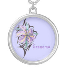 grandma, orchid on a purple background necklace