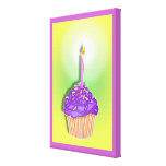 Grape & Peach BIRTHDAY CUPCAKE & CANDLE Gallery Wr Canvas Prints