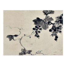 Grapes on a vine Ukiyo-e. Postcard