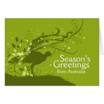 Graphic lyrebird green Australian Christmas card