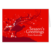 Graphic lyrebird red Australian Christmas card