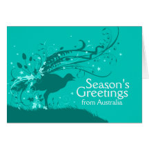 Graphic lyrebird teal Australian Christmas card