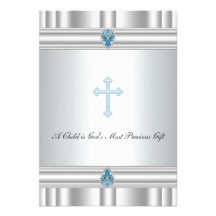Gray and Blue Cross Boys Christening Custom Announcement