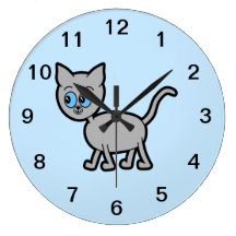 Gray Cat with Blue Eyes. Clock