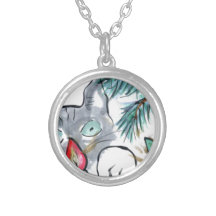 Gray Kitten eyes  Christmas Tree lights Custom Necklace