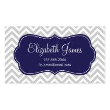 Gray & Navy Blue Modern Chevron Stripes Business Card Template
