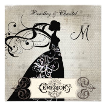 Gray Patterned Song Silhouette Bride Invitation