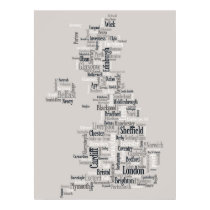 Great Britain UK City Text Map posters