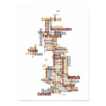 Great Britain UK County Text Map posters