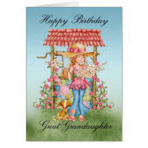 Great Granddaughter Cute Girl And Wishing Well Bir Card