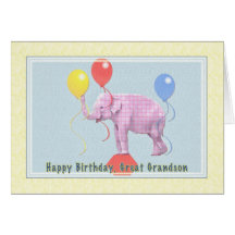 Great Grandson's Birthday Card with Pink Elephant