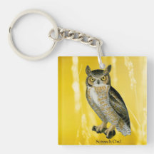 Great Horned Owl Square Key Chain