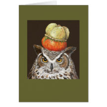 great horned owl with turban squash card