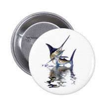 Great marlin with reflection in water pinback buttons