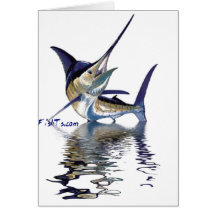 Great marlin with reflection in water cards