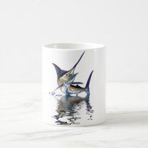 Great marlin with reflection in water coffee mugs