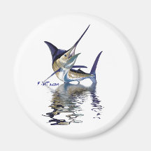 Great marlin with reflection in water fridge magnets