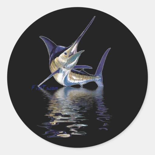 Great marlin with reflection in water round sticker