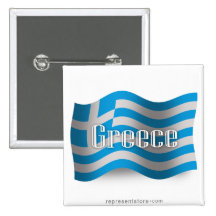 Greece Waving Flag Pinback Buttons