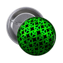 Green 3D Peace Signs Pinback Button
