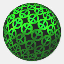 Green 3D Peace Signs Round Stickers