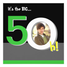 Green 50th Big 5-Oh! Photo Template Birthday Party Custom Announcements