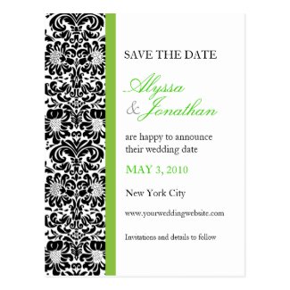 Green Accent Damask Save the Date Card Post Cards