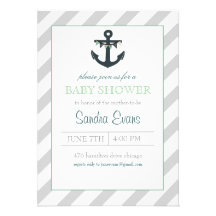 Green Ahoy Anchor Baby Shower Invitation