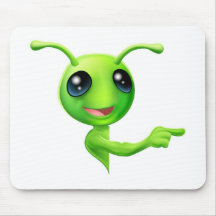 Green Alien Pointing Mouse Mat